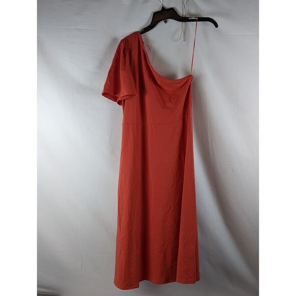 Who What Wear One Shoulder Midi Dress Puff Short Sleeve M Paprika Red Soft Knit - Picture 8 of 9